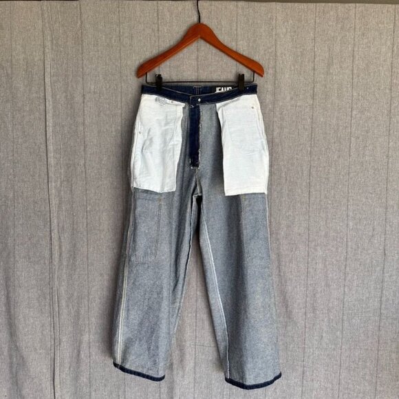 90s Vintage Culture 100% Cotton Dark Denim Rave Cargo Wide  Leg Jeans Size 31 - Picture 7 of 9